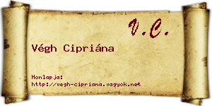 Végh Cipriána névjegykártya